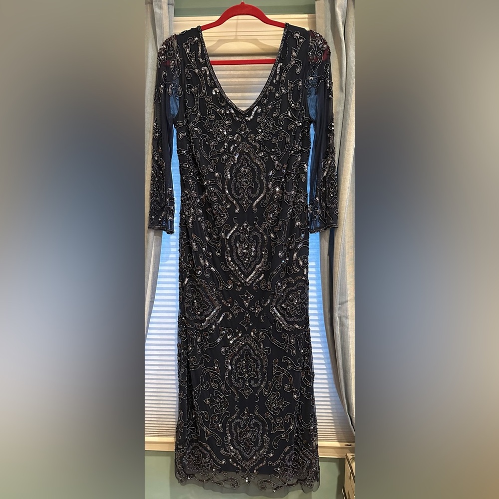 Elegant Navy Blue Embellished Dress